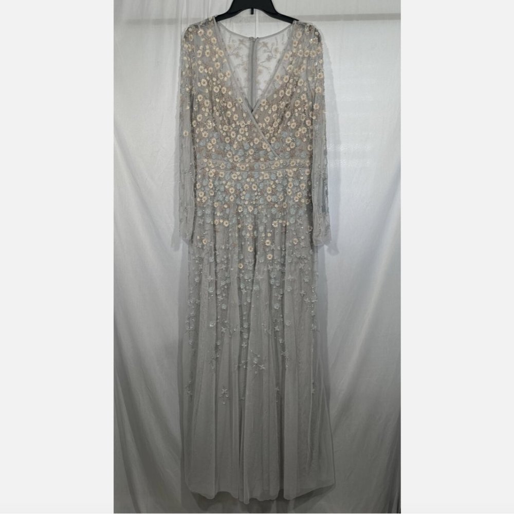 NWT $798 Mac Duggal [ 14‎ ] Embellished Wrap Over Illusion Long Sleeve Gown Q635 - Picture 8 of 16